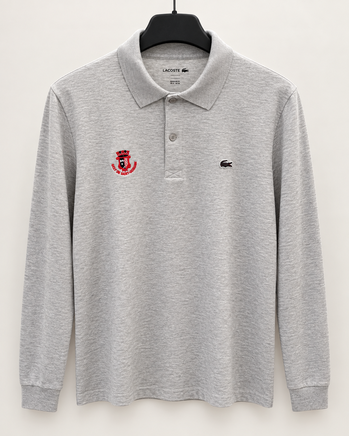 Polo Lacoste Manches longues « Golf de Saint-Germain » gris chiné homme